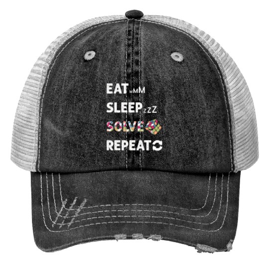 Eat Sleep Solve Repeat Math Speed Cubing Genie Print Trucker Hats