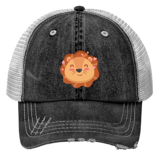 Cute Lion Cartoon Animals Character Design Print Trucker Hats