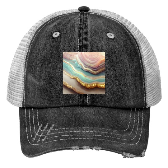 Pastel Agate Geode Stone Print Trucker Hats