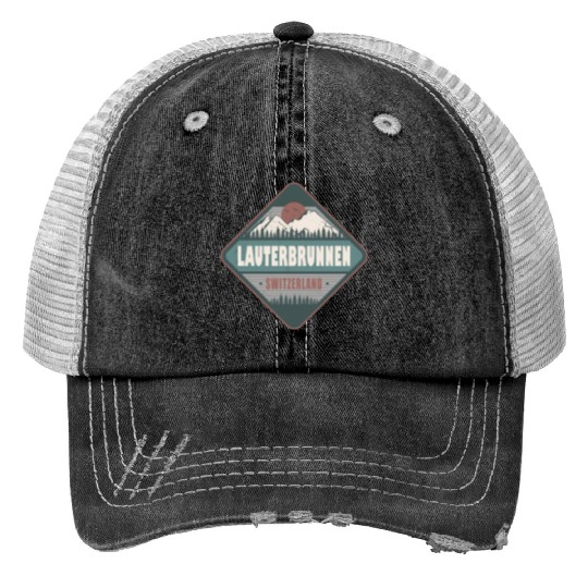 Lauterbrunnen Switzerland Vintage Hiking Design Print Trucker Hats