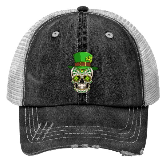 St Patricks Day Irish Sugar Skull Day Of Dead Print Trucker Hats