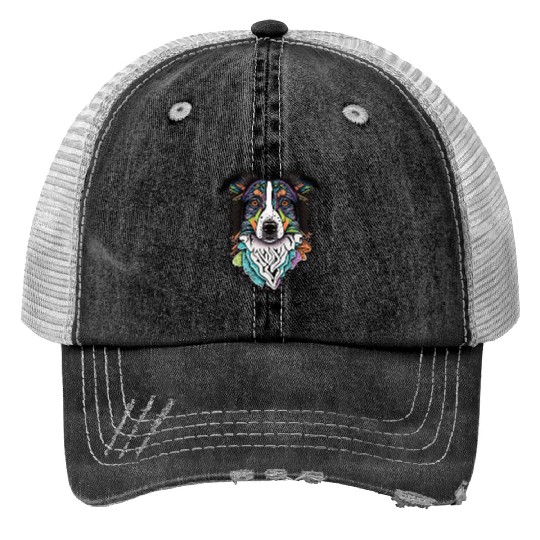 Border Collie Fantasy Dog Print Trucker Hats