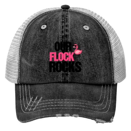 Our Flock Rocks Flamingo Mother's Day Teacher Gift Print Trucker Hats