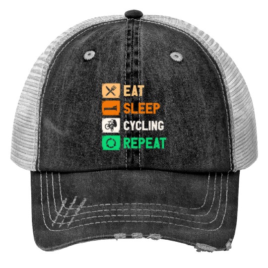 Eat Sleep Cycling Repeat Funny Print Trucker Hats Design