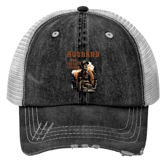 Husband Dad Trucker Legend Print Trucker Hats