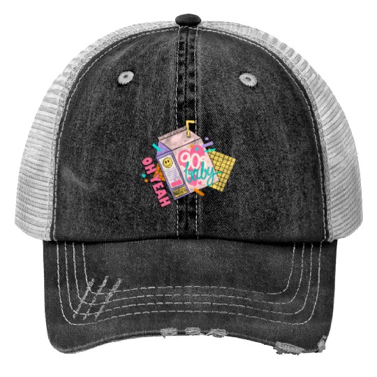 OH YEAH 90s BABY Print Trucker Hats