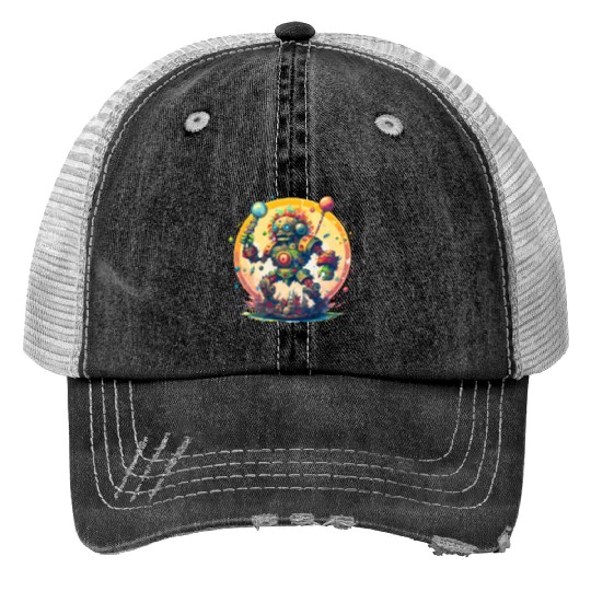 Inca,Maya robot warrior Print Trucker Hats