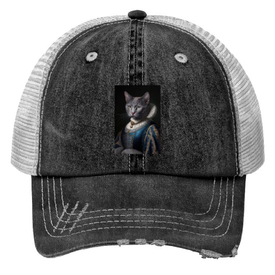 Russian Blue Cat Breed Portrait Royal Renaissance Print Trucker Hats