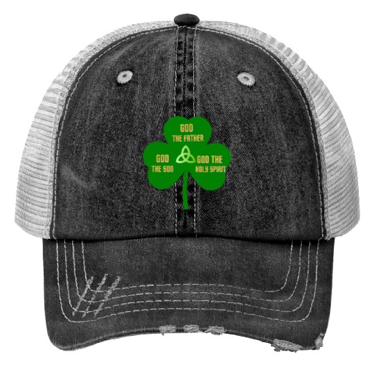 Holy Trinity Shamrock St Patrick Religious Print Trucker Hats