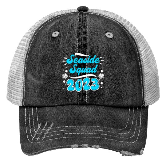 Seaside Squad 2023 Vacation Friends Spring Break Print Trucker Hats