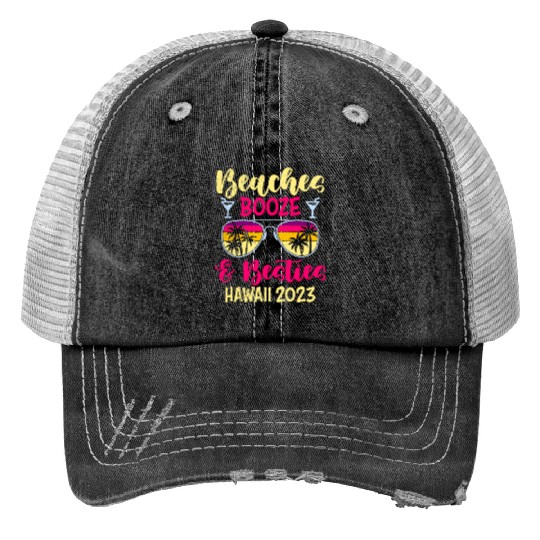 Beaches Booze Besties Hawaii 2023 Spring Break Print Trucker Hats