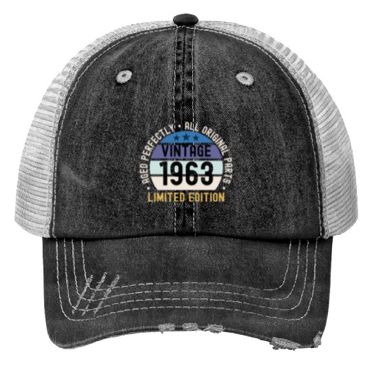 60th Birthday Vintage 1963 Print Trucker Hats