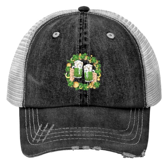 St. Patrick's Day Irish Green Beer, Wine Cups Print Trucker Hats