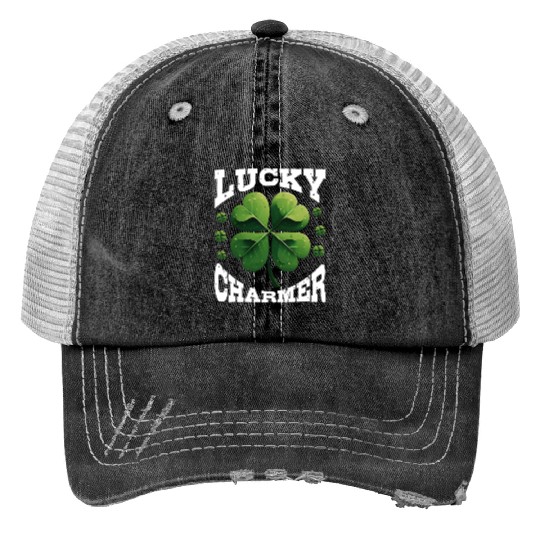 Lucky Charmer Shamrock St Patrick's Day Print Trucker Hats