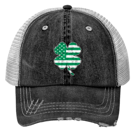 USA Shamrock St. Patrick's Day USA Print Trucker Hats