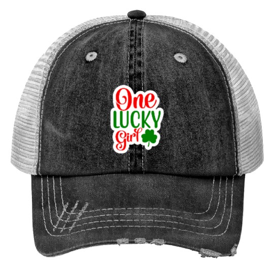 One Lucky Girl Print Trucker Hats