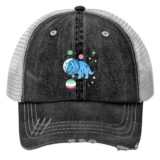Abrosexual Pride Triceratops Astronaut Print Trucker Hats