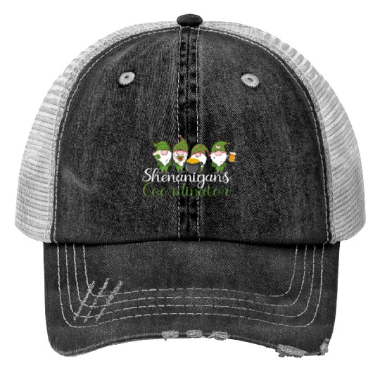 Shenanigans Coordinator St Patricks Day Gnomes Print Trucker Hats