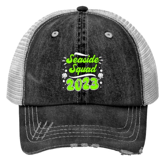 Seaside Squad 2023 Vacation Friends Spring Break Print Trucker Hats