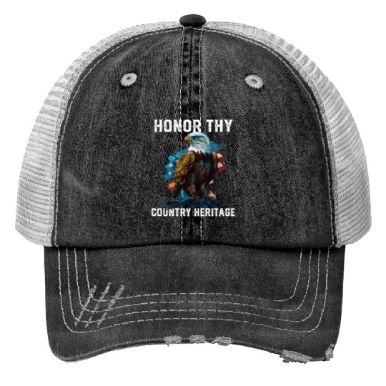 Honor Thy Country Heritage American Bald Eagle Print Trucker Hats