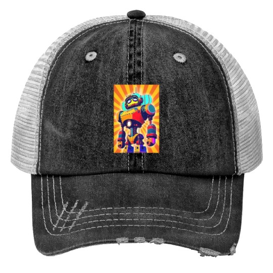 super hero cartoon iron man robot Print Trucker Hats