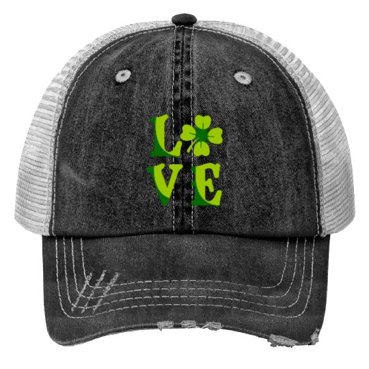 Love shamrock lucky charm St. Patrick's Day Print Trucker Hats