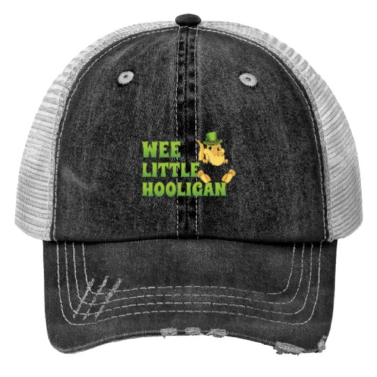 Wee Little Hooligan t-rex Dinosaur St Patrick Day Print Trucker Hats