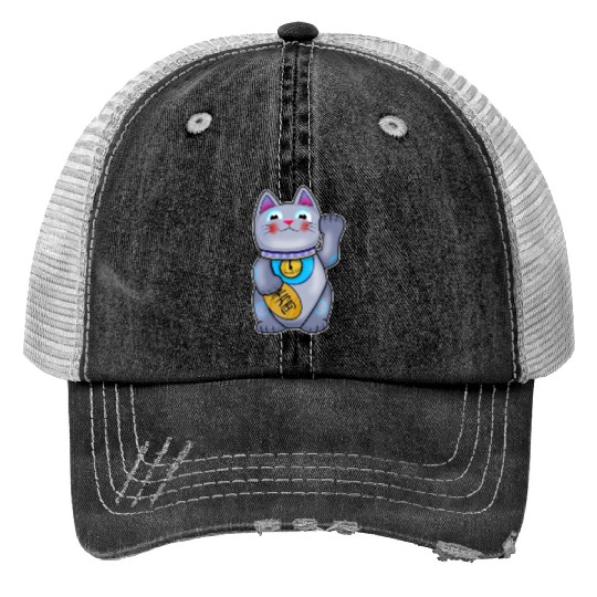 Cute Helpful Maneki Neko Lucky Cat Print Trucker Hats