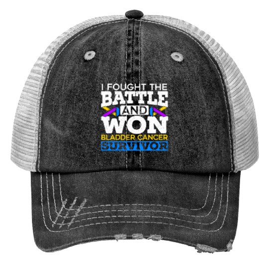 Fought The Battle And Won Bladder Cancer Survivor Print Trucker Hats