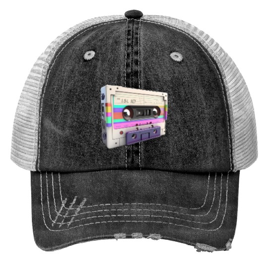 80s Music Cassette Tape : 3D, Neon, 80s songs Print Trucker Hats