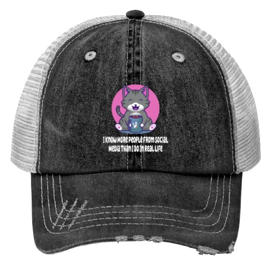 Know More People In Social Media Introvert Nerd An Print Trucker Hats