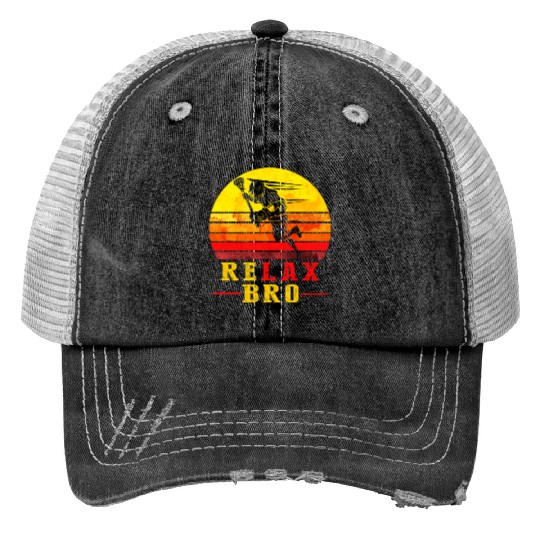 Relax Bro Lacrosse Player Gift in Retro Vintage Print Trucker Hats
