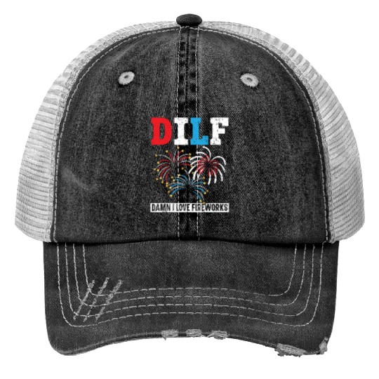 Damn I Love Fireworks America USA Flag 4th Of July Print Trucker Hats