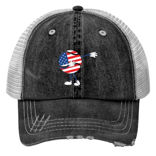 America USA Flag 4th Of July Tennis Player Print Trucker Hats