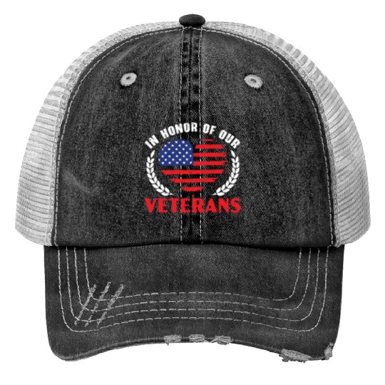Patriotic Veteran USA Flag American Memorial Day Print Trucker Hats