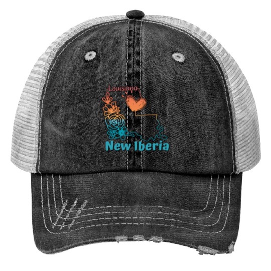 I love my home town New Iberia Louisiana Print Trucker Hats