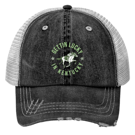 Funny Derby Vintage Getting Lucky In Kentucky Hor Print Trucker Hats