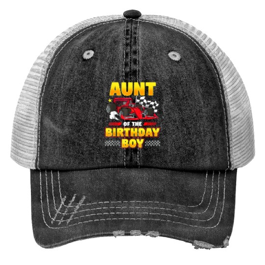 Formula Race Car Aunt of Birthday Boy Party Racin Print Trucker Hats