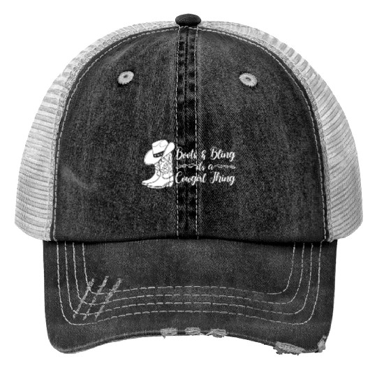 Boots And Bling It's A Cowgirl Thing Print Trucker Hats