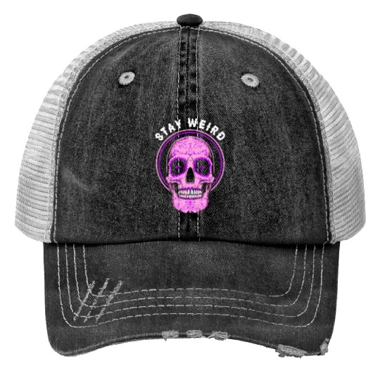 Pastel Goth Skull Stay Weird Print Trucker Hats