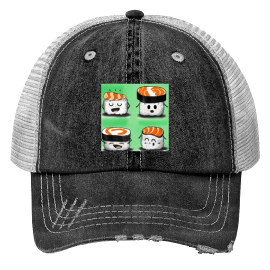 Happy Cheerful Sushi I Love Sushi Design Print Trucker Hats