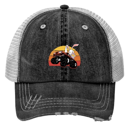 aster Rabbit Offroad Vehicles Truck Retro Print Trucker Hats