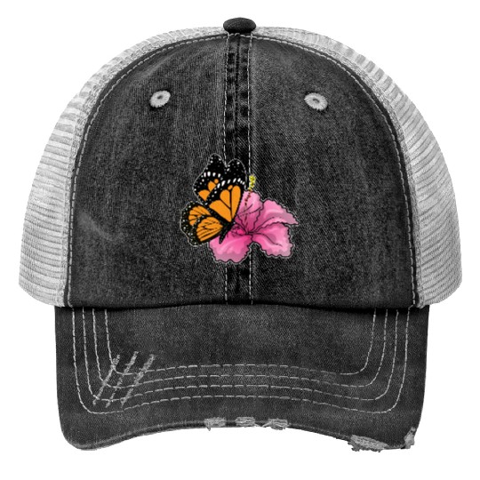 Butterfly Hibiscus Flower Print Trucker Hats