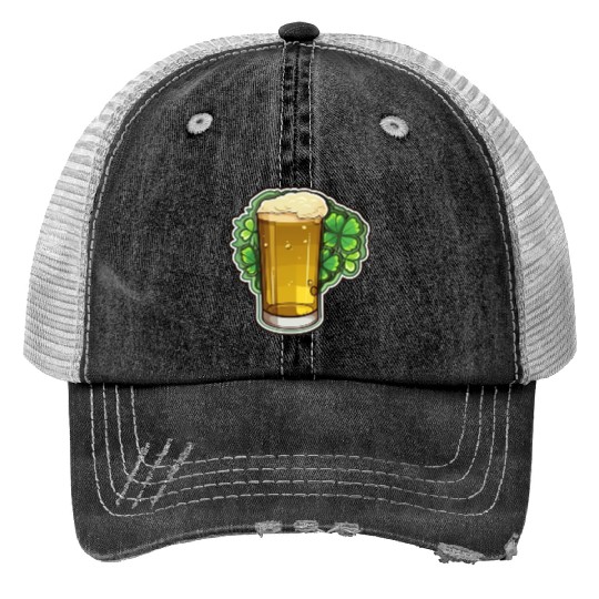Irish Beer with Shamrock Leaf Print Trucker Hats