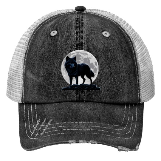 Wolf howling at the moon graphic Print Trucker Hats