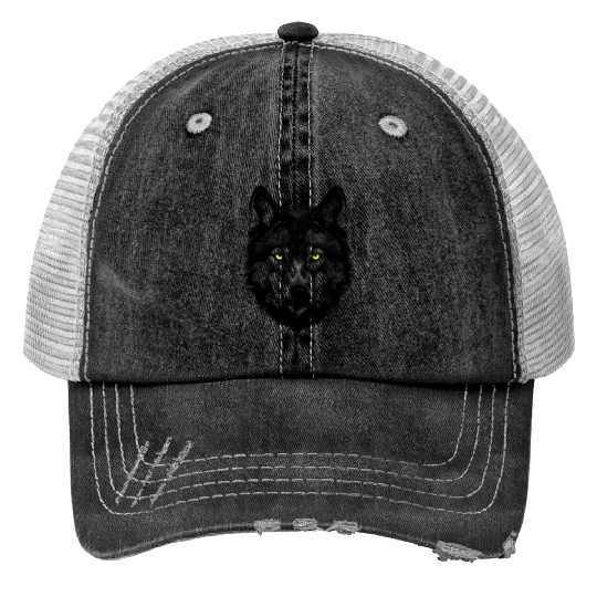 Golden Eyes Wolf Graphic Print Trucker Hats