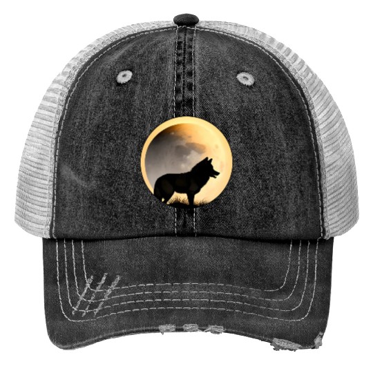 Wolf howling at the moon graphic Print Trucker Hats