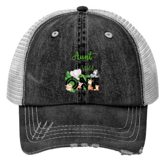 Aunt of The Wild One Zoo 39 s Happy Birthday Print Trucker Hats