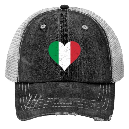 Italy Heart Vintage Flag Italy Love Print Trucker Hats