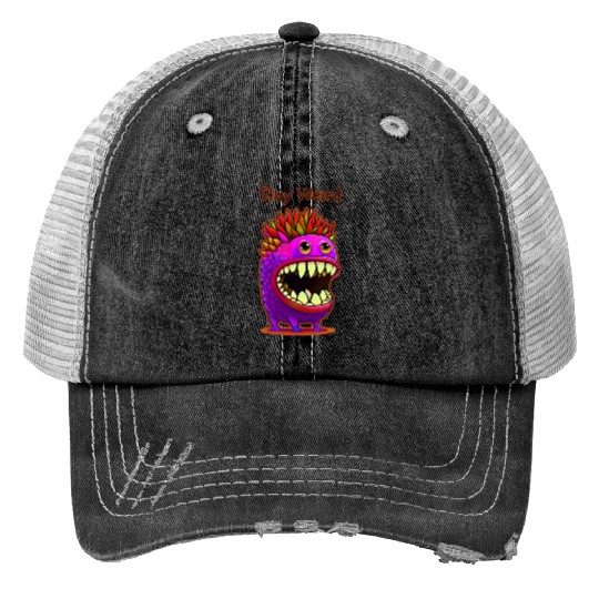 Stay Weird Monster Doodle Violet Print Trucker Hats